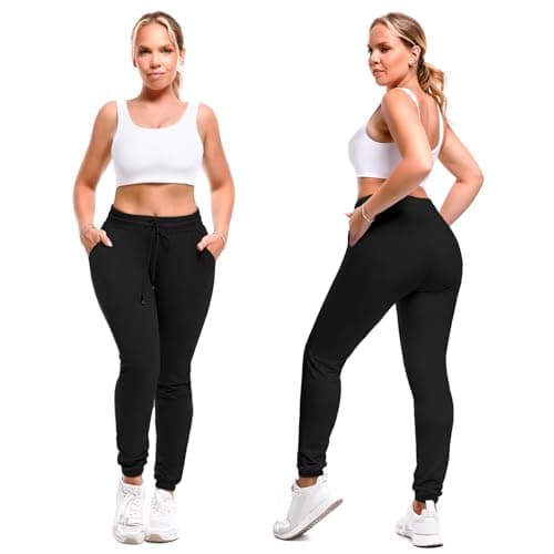 SINOPHANT Joggers for Women with Pockets Drawstring Sweatpants for Lounge Gym Yoga Black L - Thumbnail 2