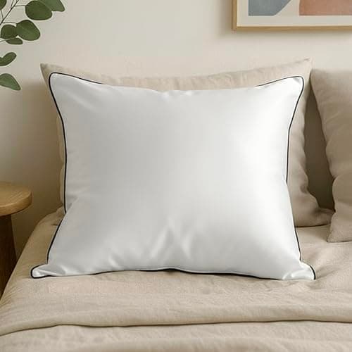 Mellanni Pure Silk Throw Pillowcase - Perfect for Hair and Skin, Preventing Wrinkles - Easy Care - Naturally Cooling Silk Pillow Cover with Hidden Zipper (Throw, White, Black Piping) - Image 1