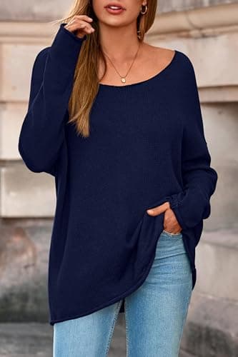 PRETTYGARDEN Women's Oversized Sweaters 2026 Casual Long Sleeve Scoop Neck Pullover Tops Loose Cozy Knit Spring Outfits(Navy Blue,Small) - Thumbnail 4