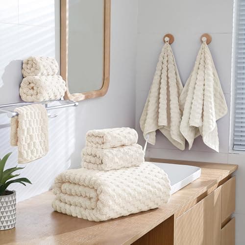 NALIVO Extra Large Bath Towel Sheet-40x80 Inches Oversized,Super Soft,Quick Dry,Microfiber Shower Towels Highly Absorbent,Plush Bathroom Towels for Adults, Premium Quality (Cream, 2PCS) - Thumbnail 3