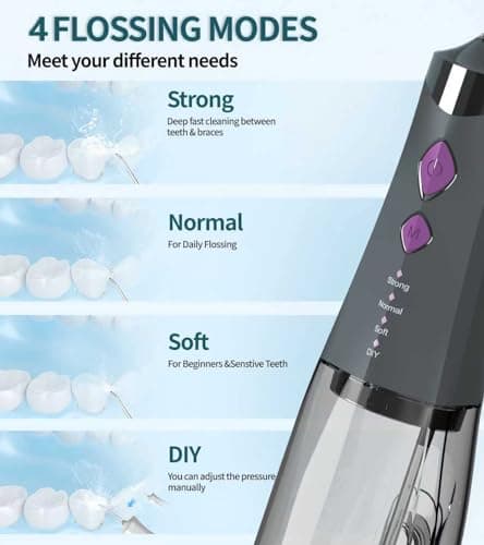 Water Dental Flosser Cordless for Teeth, 350ML Water Dental Flosser Teeth Pick 4 Modes Portable Oral Irrigator with 4 Jet Tips Rechargeable Flossers Oral Irrigator IPX7 Waterproof for Home Travel - Thumbnail 3