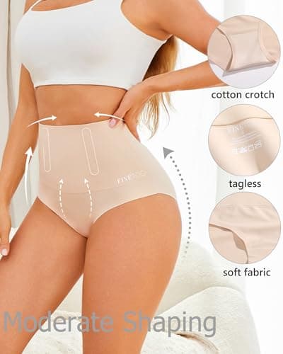 FINETOO Tummy Control Underwear Shapewear for Women Seamless High Waisted Panties Moderate Control Briefs S-3XL - Thumbnail 6