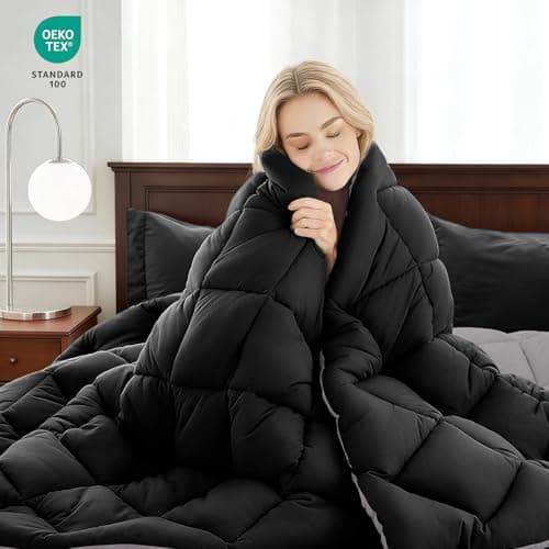 PAJEO Queen Down Alternative Comforter, Fluffy & Breathable All Season Comforter, Reversible Colors Down Alternative Duvet Insert for Master Bedroom, Black/Grey - Thumbnail 3