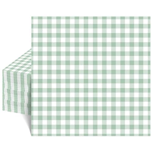 80 Pcs Gingham Napkins, 6.5X6.5 Inch Sage Green Napkins Green and White Easter Plaid Paper Napkin for Wedding, Baby & Bridal Shower, Picnic