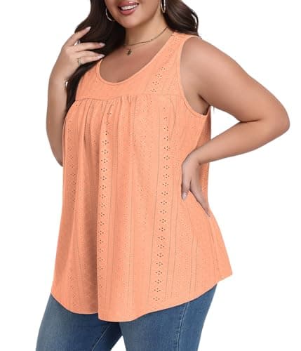 Lastshe Women Plus Size Sleeveless Shirt Versatile Styling Blouses Long Tank Tops to Hide Belly, Light Orange,1X - Image 1