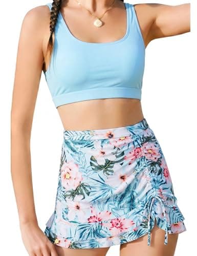 DAXIANG Teens Girls Two Piece Swimsuit Modest Ruffle Skirt Bathing Suit Adjustable Straps Tankini Set Removable Padded Sky Blue Size 10 - Image 1