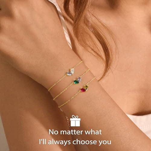 Turandoss July August Birthstone Bracelet for Women - Created Ruby, Peridot Bracelet Pear Birthstone Bracelets for Women, 14K Dainty Gold Plated Bracelets for Women’s Jewelry Gifts - Thumbnail 3