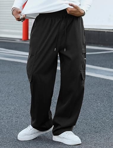 ZAFUL Men's Cargo Pants Digital Camouflage Branch Shaped Print Drawstring Waist Loose Casual Trousers with Pockets (3-Black, 2XL) - Thumbnail 5