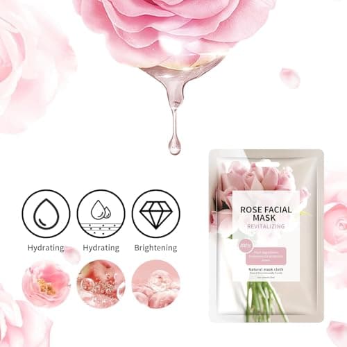 Face Masks Skincare for All Skin Types, Pink Rose Hydrating Face Sheet Masks Suitable for Sensitive Skin, Moisturizing Facial Mask for Women Skin Care, Face Mask Gifts for Face Spa 10 Sheets - Thumbnail 4