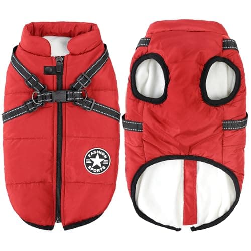 Aiboria Dog Jacket Coat Windproof Warm Pet Fleece Vest Dogs Sweater Padded Vest with Chest Strap Harness Red 4XL - Image 1