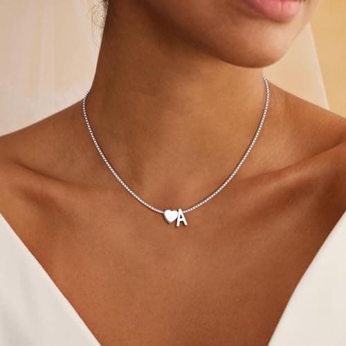 Eaciy Silver Initial Necklaces for Women, 18K White Gold Plated Heart Initial Necklace Dainty Letter Y Silver Necklace for Women Trendy Birthday Gifts Jewelry - Thumbnail 2