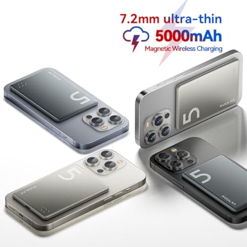 Kuulaa Magnetic Power Bank 5000mAh 0.28'' Ultra Slim Portable Charger Magsafe Battery Pack for iPhone 17/16 Pro Max/15/14/13/12 Mini, Titanium - Thumbnail 3