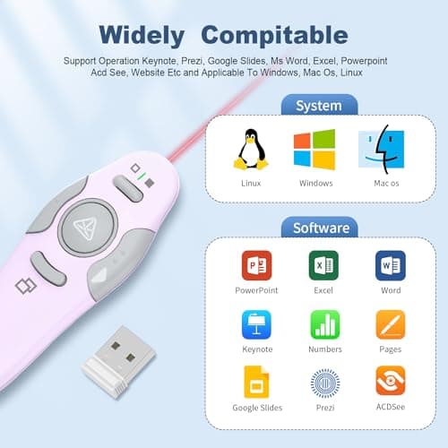 QUI Presentation Clicker Wireless Presenter Remote Clicker for PowerPoint Presentation Remote, PowerPoint Slide Advancer for Mac/Windows/Linux, Google Slide/PPT/Keynote, Purple - Thumbnail 6