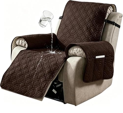 HONGPAS 100% Waterproof Recliner Chair Cover, Non-Slip Washable Recliner Slipcover with Elastic Straps & Side Pocket, Stay in Place Furniture Protector for Dogs Cats Kids(Chocolate, 23)