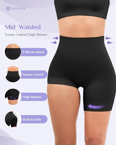 YADIFEN Shapewear for Women Tummy Control, Mid Waist Body Shaper Shorts Butt Lifting Seamless Shapewear Under Dresses - Thumbnail 3