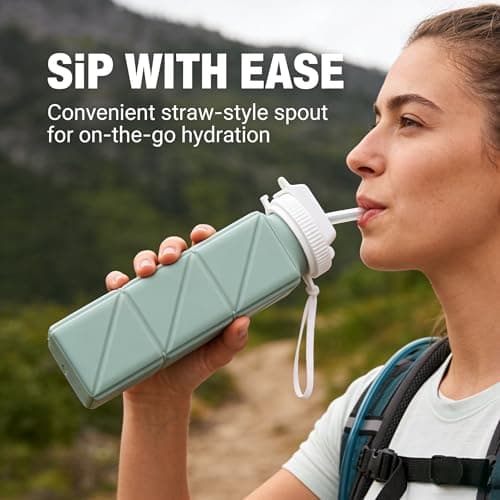 DegoCython Collapsible Water Bottle with Straw 20.6oz (610ml) - BPA-Free Leakproof Silicone Foldable Bottle for Travel, Camping, Hiking, Yoga & Sports, Portable Reusable Water Bottle (Starlight) - Thumbnail 3