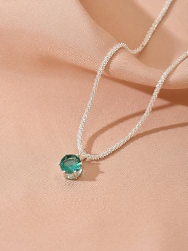 Alegend Diamond Necklaces 14K Sliver Plated Emerald Birthstone Mothers Dainty Cubic Zirconia Pendant Birthday Gifts Jewelry - Thumbnail 3