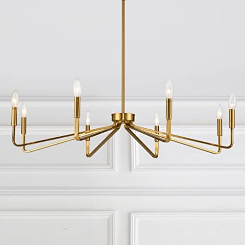 ACANER 38" Gold Chandeliers for Dining Room, 8-Light Modern Farmhouse Chandelier Light Fixture, Brushed Brass Industrial Candle Lighting Hanging Ceiling for Living Room Bar Kitchen Island Lights - Image 1