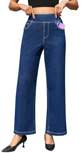 AVAMO Wide Leg Stretchy Jeans for Women Baggy Pull On High Elastic Waist Sweatpant Jeans Trendy Straight Denim Pants - Image 1