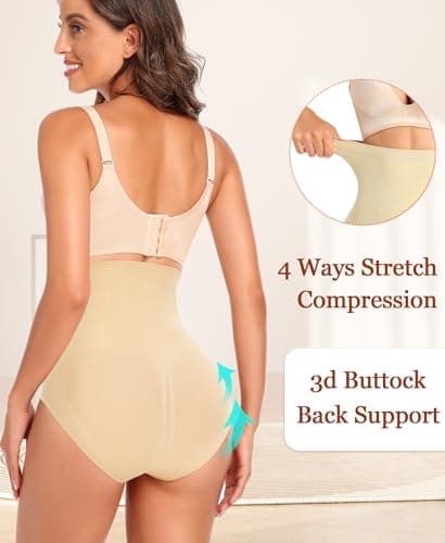 Ganado Tummy Control Shapewear Underwear for Women High Waisted Shaping Panties Compression Body Shaper Panty Girdle Briefs(#1 Beige has bones Large) - Thumbnail 2