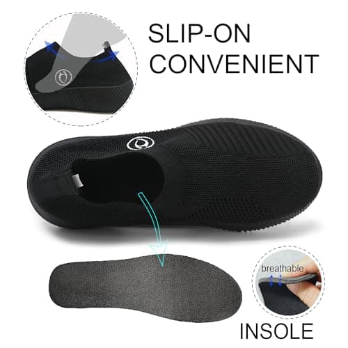 HAJINK Black Sneakers for Women Walking Slip On Shoes Women Light Comfortable Tennis Workout Sneakers Casual Mesh Womens Tennis Shoes（Black,10） - Thumbnail 3