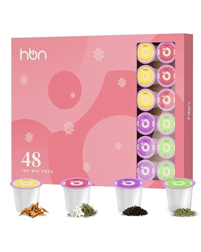 HBN Tea 48-Count Sampler Variety Pack for K-Cup Brewers, Healthy & Energizing Tea Capsules, Gift Box Set (Green, English Breakfast, Earl Grey, Jasmine) - Thumbnail 2