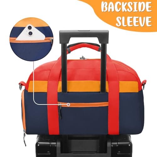 WOOMADA Travel Duffle Bag, Weekend Bag with Wet Pocket & Trolley Sleeve, Overnight Duffel(red&dark blue) - Thumbnail 6