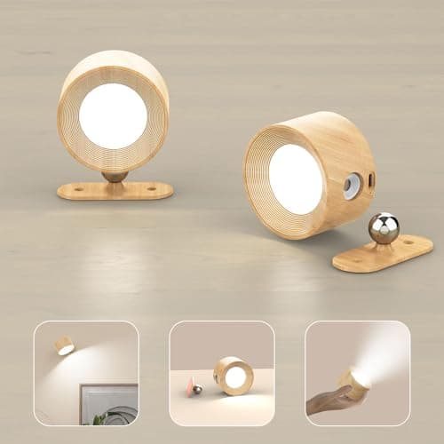 Koopala 2PACK LED Wall Lamps with Rechargeable Battery Operated, Wall Mounted Lights with 3 Brightness 3 Color Temp Removable Charging 360°Rotate Magnetic, Cordless Wall Sconces for Reading Bedside - Image 1