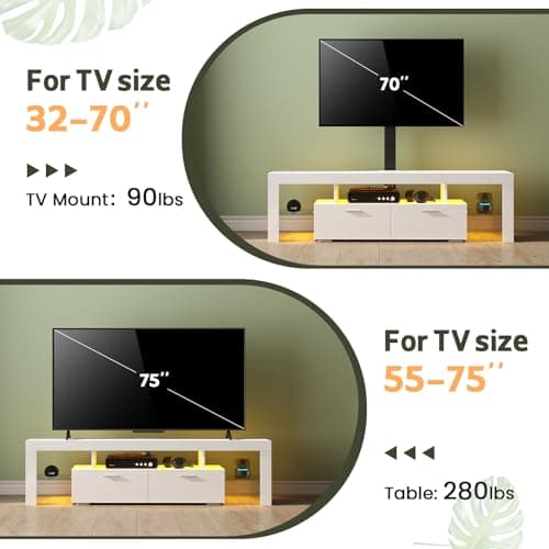 Lamtor TV-Stand with Mount 75 inch - LED TV Stand with Power Outlet & Drawers, Modern Entertainment Center with Mount for Living Room, Bedroom, White - Thumbnail 4
