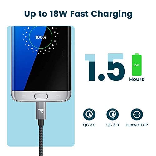 RAMPOW Micro USB Cable [2 Pack/3.3ft] QC 3.0 Fast Charging & Sync Android Charger, Braided Nylon Micro USB Cables for Samsung Galaxy S7/S6 and Edge, Note 6/5, Sony, Kindle, PS4 - Space Gray - Thumbnail 4