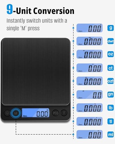 NEXT-SHINE Gram Scale 500g x 0.01g Precision, Mini Pocket Size Scales with 2 Plastic Trays LCD Display, Weighing Coffee Espresso Small Food - Thumbnail 4