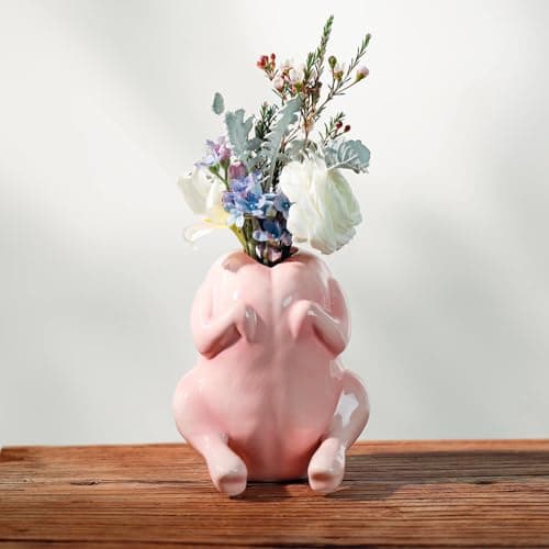 Cute Ceramic Turkey Vase for Flower, Turkey Planter Pot for Home Decor Indoor Outdoor, Unique Vases for Wedding Dinner Table Living Room Office Decorative Vase (Light Pink) - Image 1