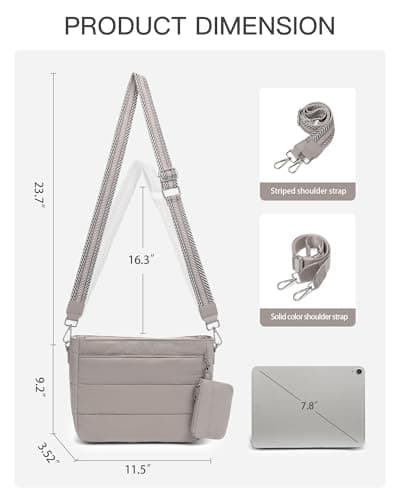 Gitus Gifts for Women Puffer Hobo Crossbody Bag Quilted Cross Body Purses Trendy Handbags with Coin Wallet Birthday Gifts for Mom Wife (Gray) - Thumbnail 3