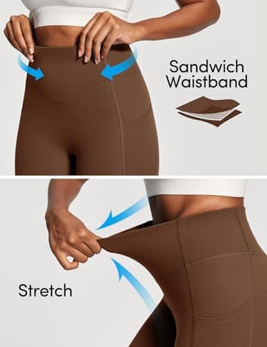 IUGA Scrunch Butt Lifting Leggings for Women Workout Tummy Control No Front Seam Compression Leggings with Pockets Yoga Pants Brown - Thumbnail 4