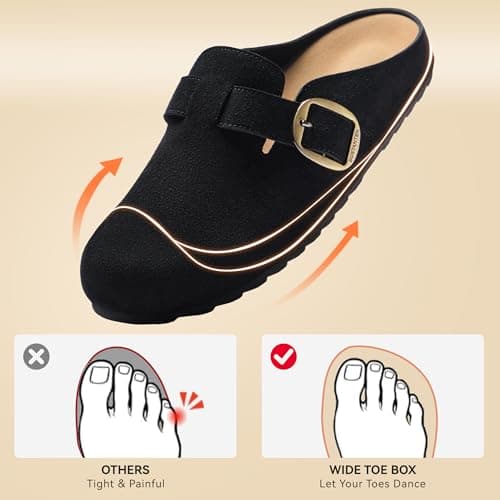 BOSTANTEN Clogs for Women Wide Width Comfortable Suede Mules with Soft Footbed and Arch Support, Cute Slip On Potato Shoes Black - Thumbnail 6
