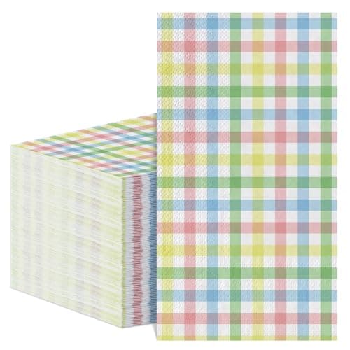 NatNarr 60 Pcs Easter Napkins, Pastel Plaid Cocktail Napkins Colorful Buffalo Plaid Disposable Luncheon Napkin Gingham Party Decorations for Easter Spring Home Dinner Party Supplies - Image 1