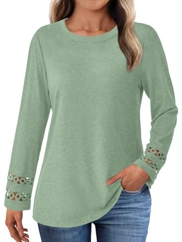 GKBK Womens Long Sleeve Tops Business Dressy Casual Blouses Crewneck Loose Fit Lightweight T Shirts Cute Work Tee Ladies Tunic 2025 Fall Winter Fashion Clothes Trendy Outfits Light Green S - Image 1