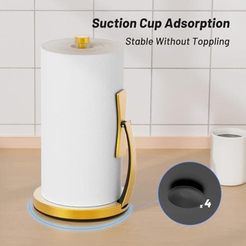 VEHHE Paper Towel Holder Countertop, Paper Towel Holder with Spring Activated Arm and Damping Effect, Simply Tear Paper Towel Stand for Bathroom and Kitchen (Gold) - Thumbnail 2