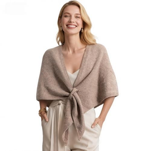 cysiyu Ponchos for women, Pashmina womens shawl, Knitted shawls and wraps cardigan cape wool, Solid color scarf, Daily wear (Light Khaki) - Image 1
