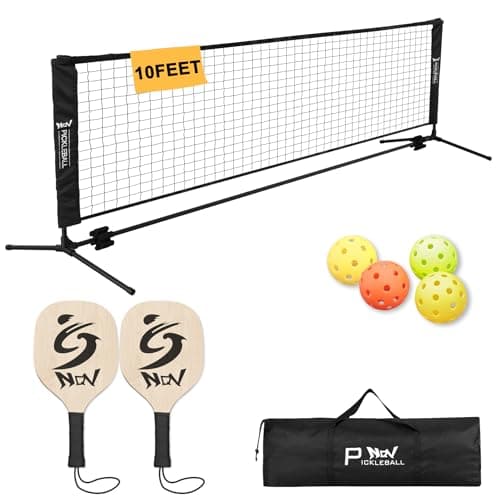 NQV Pickleball Set with Net - 10FT Half Court Size Net+2 Wood Paddles+4 Balls+1 Bag, Pickleball Kit Portable Outdoor Driveway Indoor for Adults Kids Family Beginners - Image 1