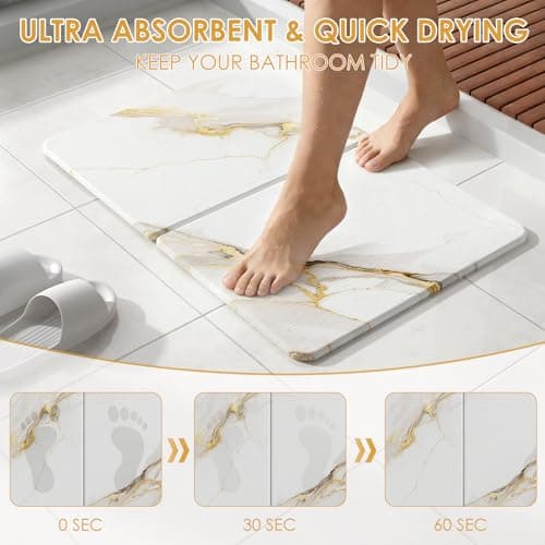 Foldable Diatomaceous Earth Bath Mat - 24"x16" Ultra-Absorbent Stone Shower Mat for Bathroom Floor - Instant Dry Non-Slip Diatomite Floor Mat - Minimalist Stone Dish Drying Mat for Kitchen - Thumbnail 5