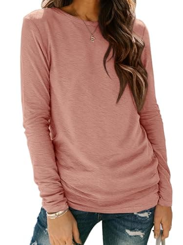 ATHMILE Pink Shirts for Women Long Sleeve T Shirts Crewneck 2026 Cotton Tunic Tops Ladies Fitted Basic Spring Tee - Image 1
