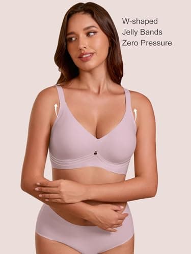COCOMARTS Jelly Bras for Women No Underwire Seamless Push Up Bra Full Support Comfort Bralettes Wireless Plunge Everyday Bra Pink Medium - Thumbnail 4