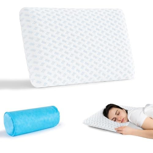 Ultra Thin Pillow 2.75" cooling Memory Foam Pillows for Stomach Sleeping, Gel Infused Slim Pillows for Side Back Stomach Sleepers, Travel Pillow, Bed Pillow Neck support, Washable Cover Standard Size - Image 1