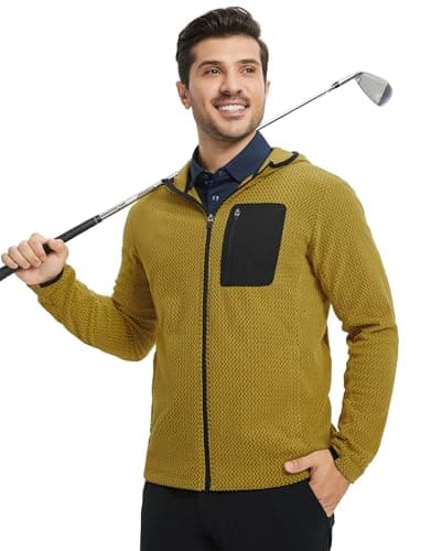M MAELREG Fleece Hooded Jackets for Men Stretch Soft Warm Zip Up Hoodie with 5 Pockets for Outdoor Travel Golf - Thumbnail 5