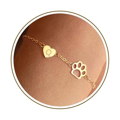 DONYUDE Pet Memorial Gifts for Women Name Bracelet Pet Paw Initial Bracelet Womens Christmas 2024 Adjustable 14k Gold Bracelets for Daughter Bestfriend Sister Birthday Gifts - Image 1