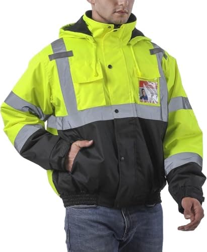 sesafety Reflective Jacket for Men, High Visibility Jackets, Safety Jackets for Men, Hi Vis Construction Bomber Jackets Waterproof with Pockets and Zipper, Black Bottom, Class 3 - Image 1