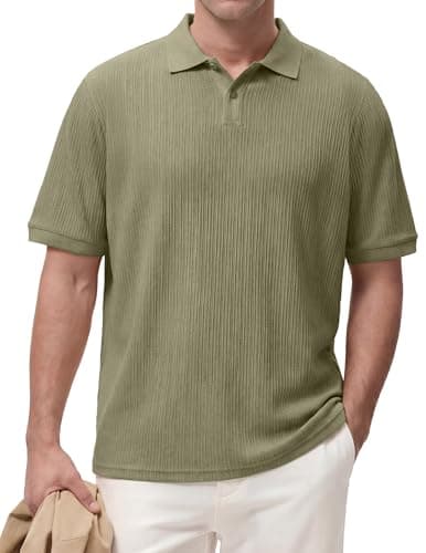 JMIERR Polo Shirts for Men Classic Short Sleeve Summer Casual Vintage Soft Button Old Money Knit Shirt, Laurel Green, XL - Thumbnail 4