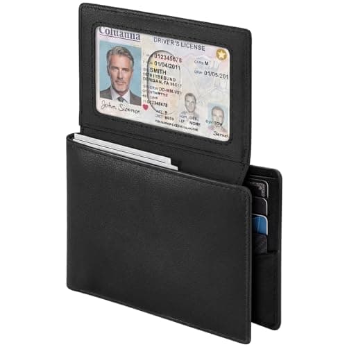 Kamhohk Billfold Wallet for Men: RFID Blocking Genuine Leather Slim Bifold, 12 Card Slots & 2 ID Windows with Gift Box, Black - Image 1