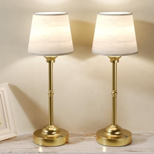 CHLORANTHUS 2 Pack Cordless Table Lamps, 3 Colors Stepless Dimming Fabric Desk Lamp, 6000mAh Rechargeable Battery LED Desk Lamp, Touch Night Light for Bedroom, Dining, Desk, Cafe - Image 1